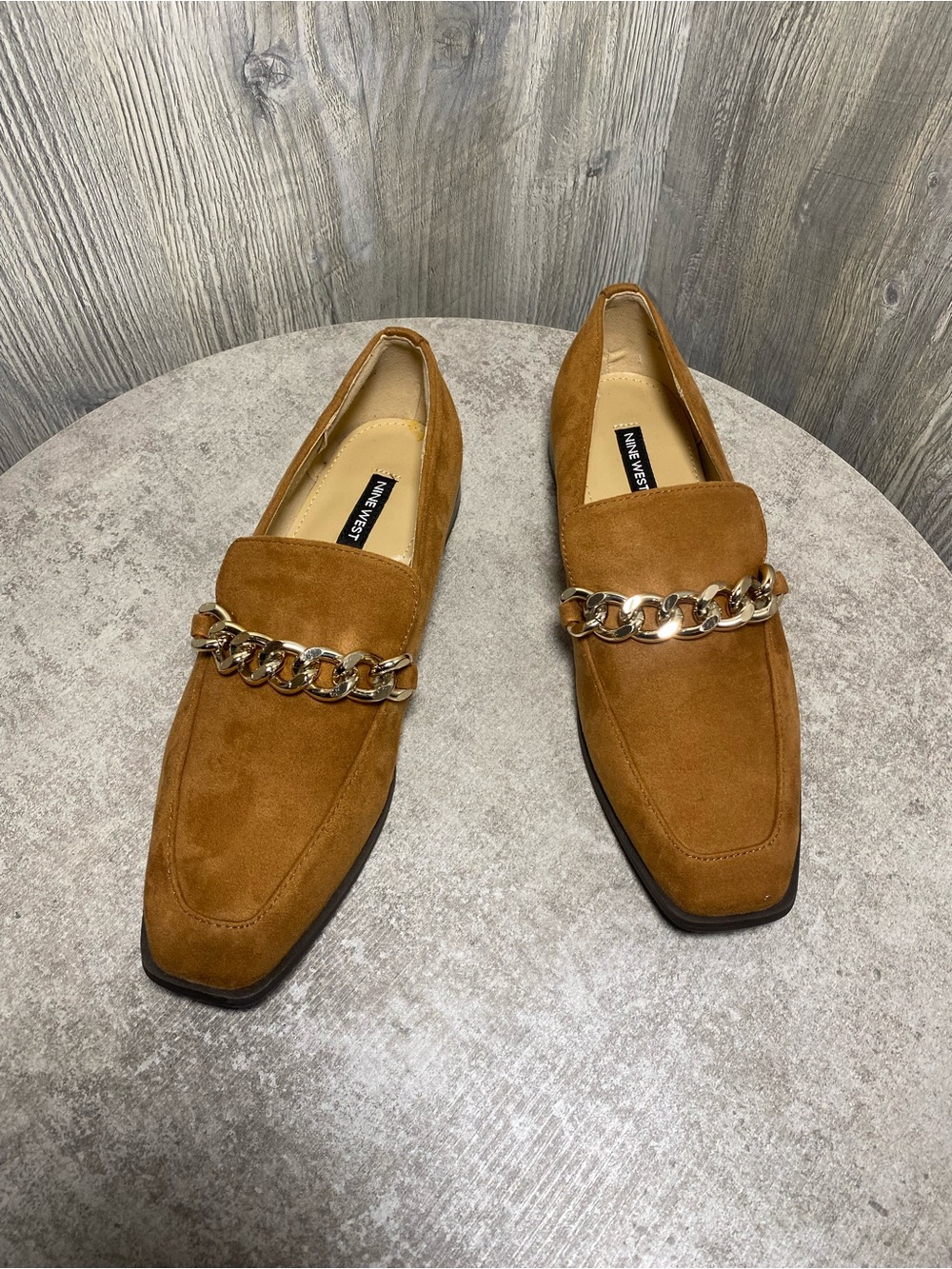 Nine West Men's Brown Suede Loafers with Gold Chain
